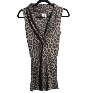 Sweet Pea Stacy Frati Animal Print Sleeveless Mesh Blouse VTG Y2K L Babydoll Top